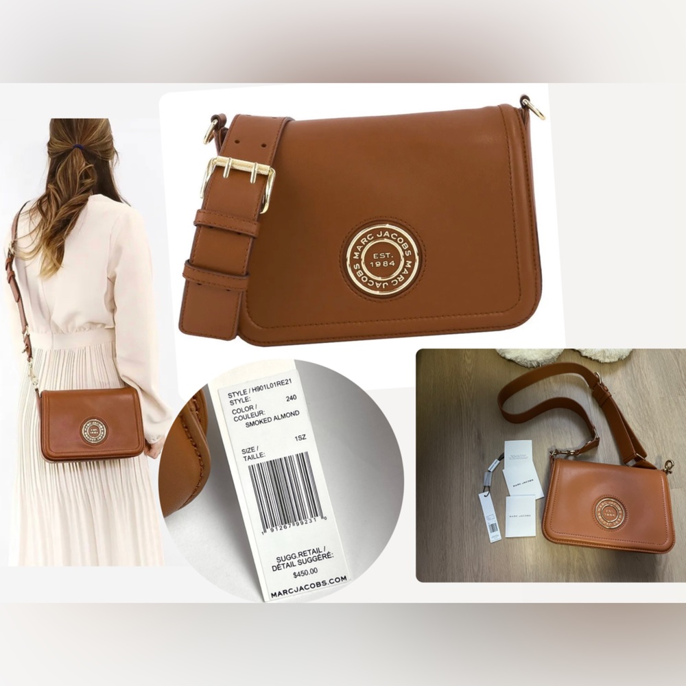 NWT MARC JACOBS SMOKED ALMOND SIGNET FLAP BAG